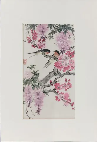 Chinese Watercolor Painting – Birds & Blossoms (Stamped Seal)