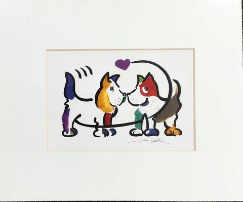 Abstract Colorful Dogs with Heart - Open Lithograph Print