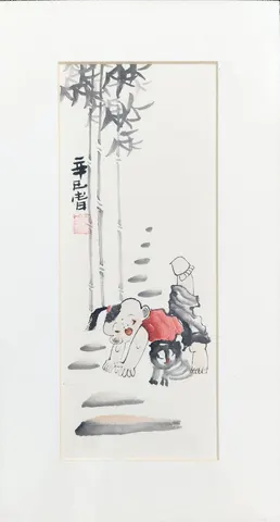 Old Beijing Childhood & Companionship – Series 6 - Chinese Ink Painting (Matted)