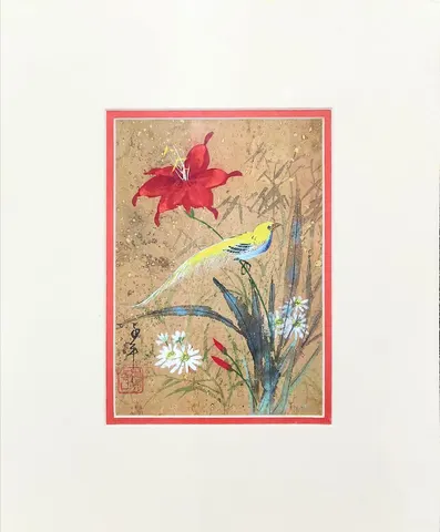 Bird & Floral Harmony 1 – Watercolor & Ink on Paper