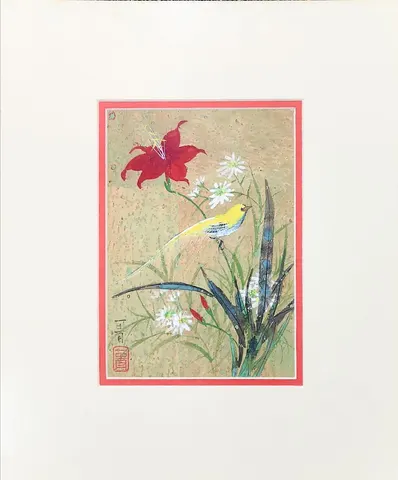 Bird & Floral Harmony 2 – Watercolor & Ink on Paper