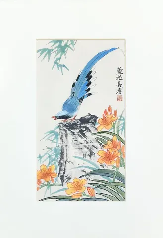 Watercolor Birds & Rock with Blossoms