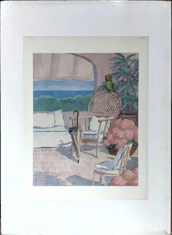 Terrace Scene with Parrot