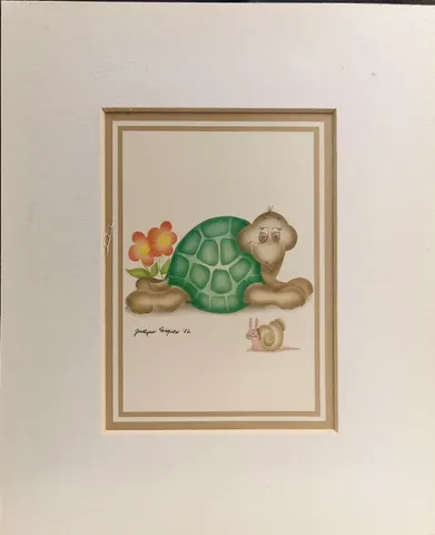 Vintage Turtle & Snail  I – Jocelyne Forgues (1982)-Lithograph Print