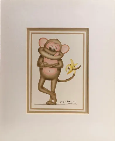 Vintage Monkey & Banana I – Jocelyne Forgues (1982)-Lithograph Print