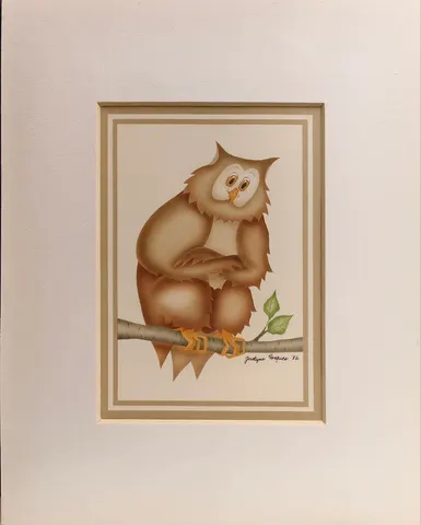 Vintage Owl on Branch I – Jocelyne Forgues (1982)- Lithograph Print