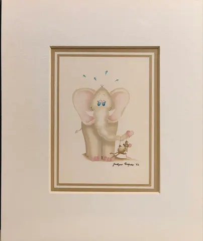 Vintage Elephant & Mouse I – Jocelyne Forgues (1982) - Lithograph Print