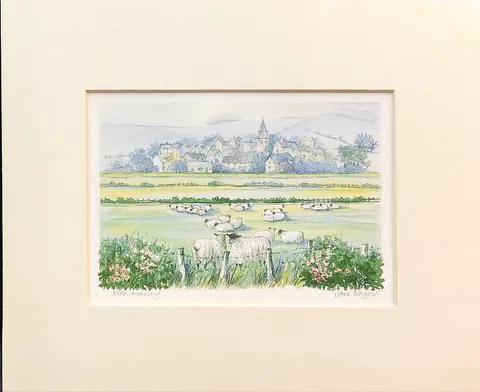 Blue Morning - Countryside Sheep by Jane Wagner- Lithograph Print