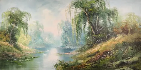 River Serenity – Oil Painting (Signed R. Danhord, Discounted)