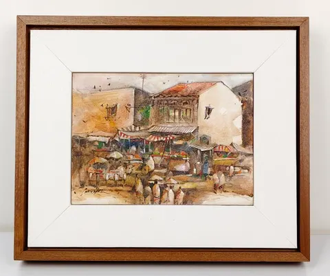 Lively Market Scene – Original Oil Painting by John Wires