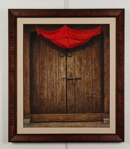 Rustic Door with Red Cloth