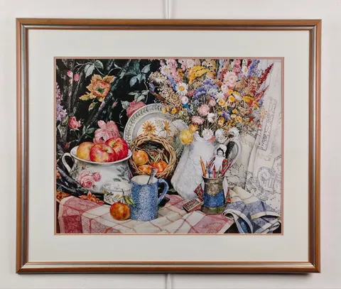 Still Life with Apples and Flowers Lithograph Print