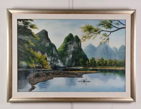 Framed Oil Painting - Chinese Karst Landscape