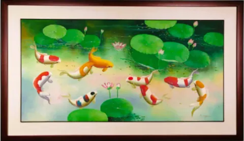 Eight Koi with Lotus