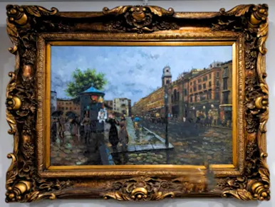 European Street Scene with Clock Tower
