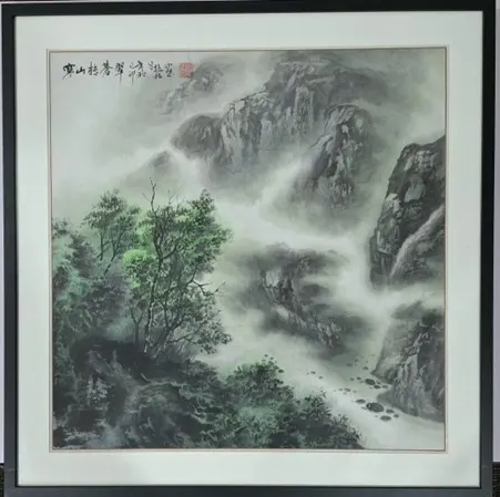Framed Chinese Ink Painting - Cold mountains turn green (Autumn)