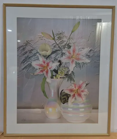Lilies in Iridescent Vases