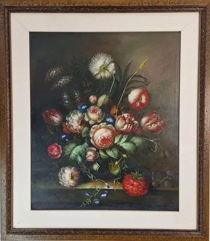 Vintage Floral Still Life Oil Painting – Classic European Bouquet Framed Wall Art