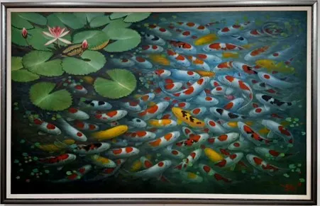 Framed Oil Painting - Abundance in the Pond