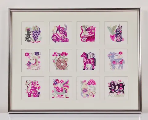 Vintage Chinese Zodiac Handcrafted Paper-Cut Collage