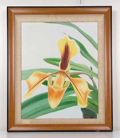 Framed Oil Painting - Orchid Study in Naturalistic Detail