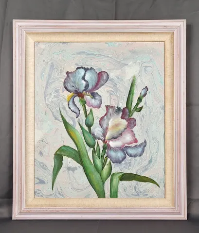 Framed Oil Painting - Elegant Irises with Pastel Glow