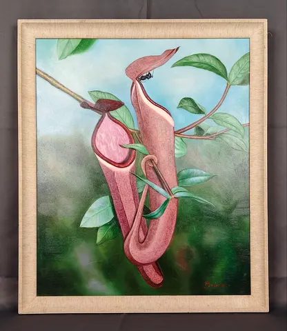 Framed Oil Painting - Carnivorous Beauty: Pitcher Plants in Detail