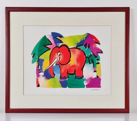 Colorful Abstract Elephant  Lithograph Print