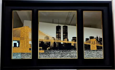 Brooklyn Bridge NYC Skyline Etched Mirror Trio
