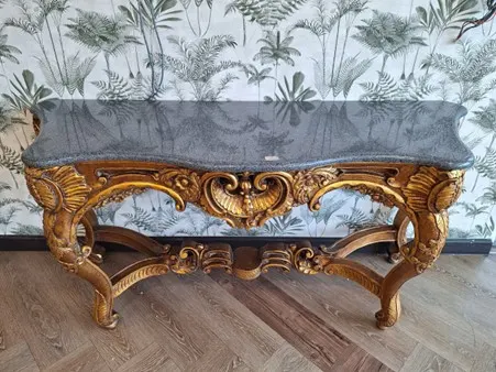 Ornate Gold Console Table with Granite Top -4