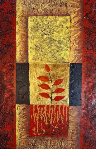 Golden Roots - Colorful Abstract Canvas Stretched Original Painting Art for Home Hotel Decor Hiasan Seni