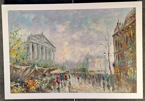 Parisian Street Scene – Reproduction Oil Painting (Signed “Burnett”)