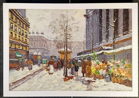 Winter City Street Scene – Reproduction Oil Painting