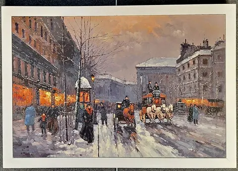 Vintage Winter City Street Scene – Reproduction Oil Painting