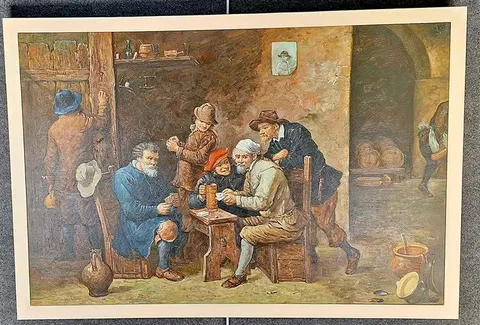 Rustic Tavern Card Game – Reproduction Oil Painting