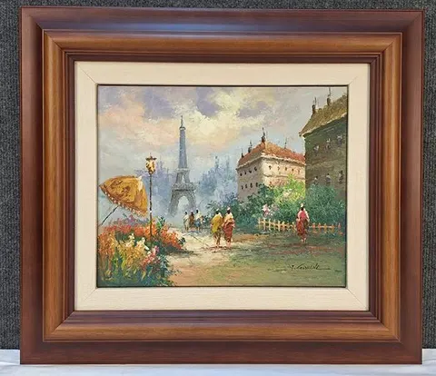 Framed Oil Painting of Eiffel Tower Paris Scene