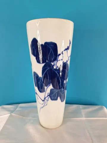 Blue & White Hand-painted Ceramic Vase with Abstract Floral