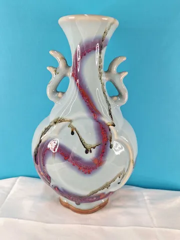 Chinese Flambe Glazed ceramic Vase with decorative Handles