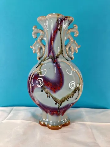 Chinese Flambe Glazed ceramic Vase with decorative Handles