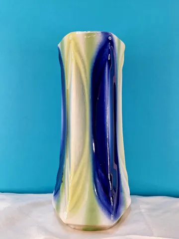 Vintage Swirl ceramic Vase, Blue and Yellow/Green
