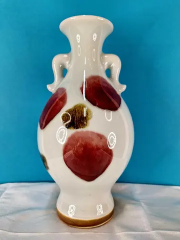 Chinese Flambe Glazed ceramic Vase with decorative double Handles