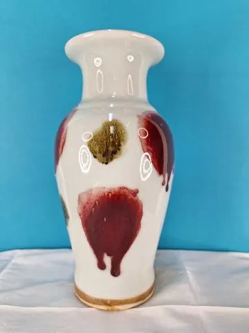 Chinese Flambe Glazed ceramic Vase with decorative double Handles