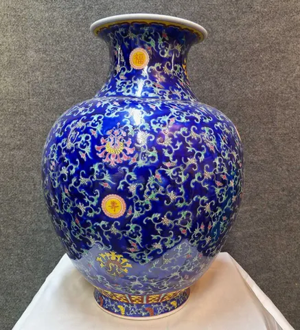Chinese Porcelain Vase - Cobalt Blue Famille Rose
