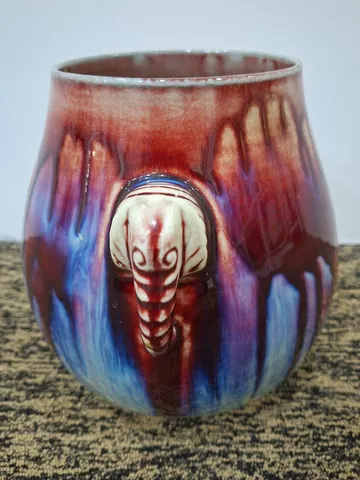 Chinese Ceramic Flambe Glazed Hu Vase With Elephant Head Handles