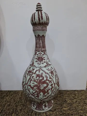 Chinese Underglaze Red Dragon Ceramic Vase with Lid