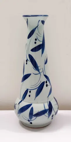Blue & White Liuyeping Ceramic Vase with Leaf and Berry Motif