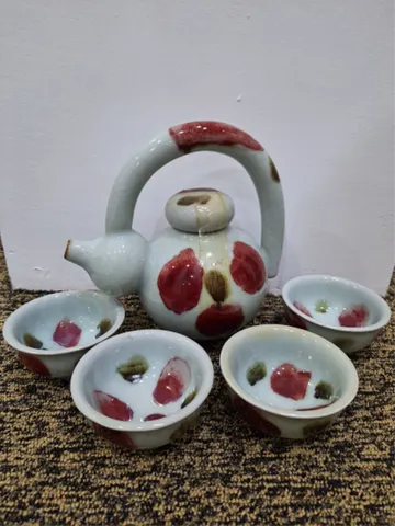 Authentic Chinese Kung Fu Tea Set, Ceramic Red & Green Glaze