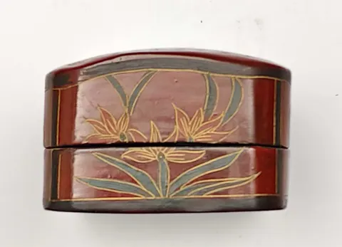 Chinese Ceramic Lacquer Box with Blue Abstract Motif