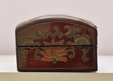 Chinese Ceramic Lacquer Box with Old White Base Blue Double Happiness