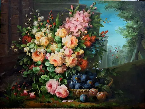 Bouquet with Plums and Classical Background